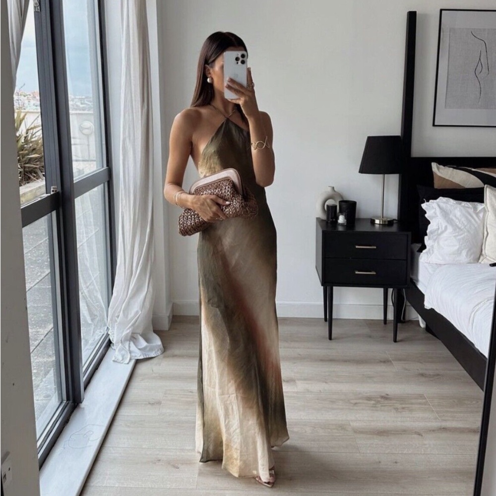 Zara Ramie Halter maxi Dress with beads